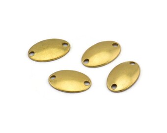 Brass Oval Connector, 100 Raw Brass Oval Cambered With 2 Holes, Brass Connectors (11x7mm) A0070