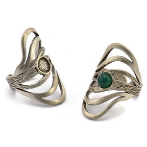 Silver Boho Ring, Antique Silver Plated Brass Boho Ring With 1 Stone Settings - Pad Size 6mm N1790 H1517