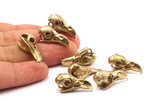 小さな鳥の頭蓋骨、真鍮製の鳥の頭蓋骨ペンダント、（24x11.5x9.5 mm
