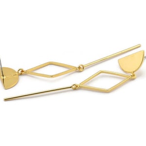 Earring Studs, 2 Gold Plated Brass - Geometric Earrings - Gold Earrings - Earrings (69mm) SY0334