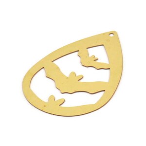 Brass Drop Charm, 10 Raw Brass Bat Charms With 1 Hole, Findings (44x30x0.30mm) D1707