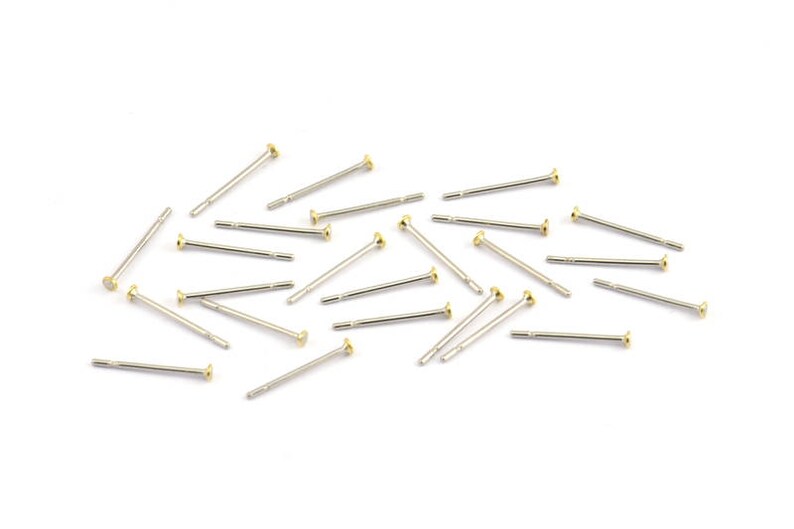 Earring Post Stud Ear Studs 250-202L Stainless Steel Earring Posts With Raw Brass 1.6mm Flat Pad BS 2227
