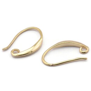 Gold Ear Hooks, 8 Gold Plated Brass Earring Wires, Earring Hooks (20x12mm) BS 1818