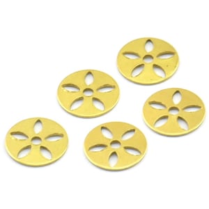 Brass Flower Bead Caps, 50 Raw Brass Round Charms, Bead Caps, Findings (9mm) Brs 87 A0455