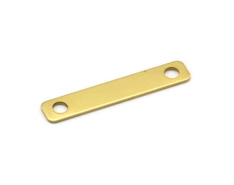 Brass Rectangle Bar, 12 Raw Brass Rectangle Stamping Blanks with 2 Holes, Necklace Pendant (33x6x0.80mm)   D0264--Y015