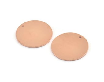 Copper Round Charm, 8 Raw Copper Round Charms With 1 Hole, Stamping Blanks (21x0.90mm) M963