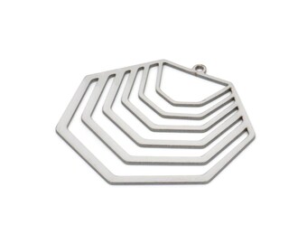 May include: Silver metal pendant with a geometric design of concentric hexagons.