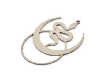 Steel Moon Charm, 4 Stainless Steel Crescent Moon And Snake Shaped Charms With 1 Loop (40x29x0.80mm) SMP1128 A5926