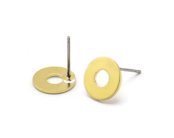 Brass Circle Earring, 12 Raw Brass Circle Stud Earrings (10x0.80mm) M034 A1504