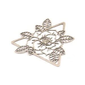 Silver Triangle Charm, 2 Antique Silver Plated Brass Rose And Eye Shaped Charms, Flower Findings (48x48x0.60mm) SMP0130 A2640