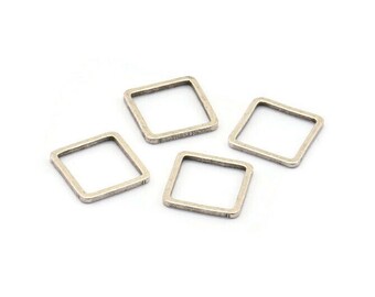 Square Connector, 25 Antique Silver Plated Brass Square Connectors (10x0.80mm) Bs-1116 H0058