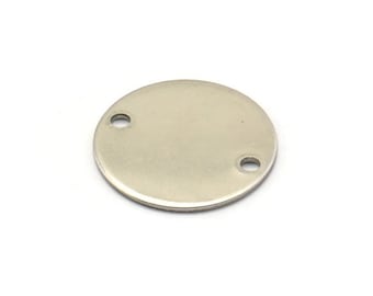 Charm redondo de acero, 24 charms redondos de acero inoxidable con 2 agujeros (16 x 0,70 mm) M02876