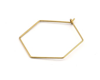 Brass Hexagon Earring, 50 Raw Brass Wire Hexagon Earring Charms, Pendants, Findings (30x0.7mm) D1278