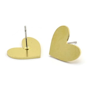 Brass Heart Earring, 8 Raw Brass Heart Stud Earrings (15x13x1mm) A6545 A3729