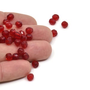 Vintage Red Bead, 24 Vintage Glass Faceted Red Beads (6mm) CF111 T067