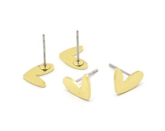 Brass Heart Earring, 10 Raw Brass Heart Stud Earrings (11x8x1mm) M705 A2341