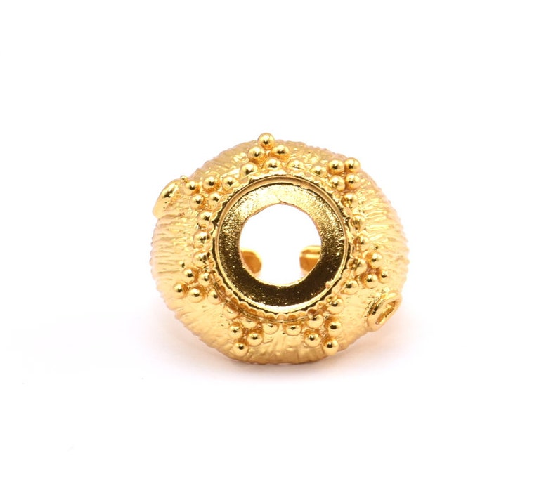 1 Gold Plated Brass Duke Adjustable Ring Setting with 2 Holes Duke Ring Settings Pad Size 12mm E385 Q542