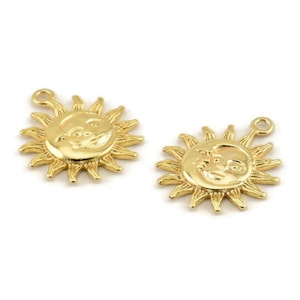 Gold Sun Charm, 2 Gold Plated Brass Sun Charms With 1 Loop, Findings (20x17x2.3mm) N1187 Q0349