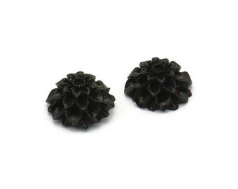 Flower Cabochons, 4 Black Chrysanthemum Flower Cabochons (13x6mm) T033