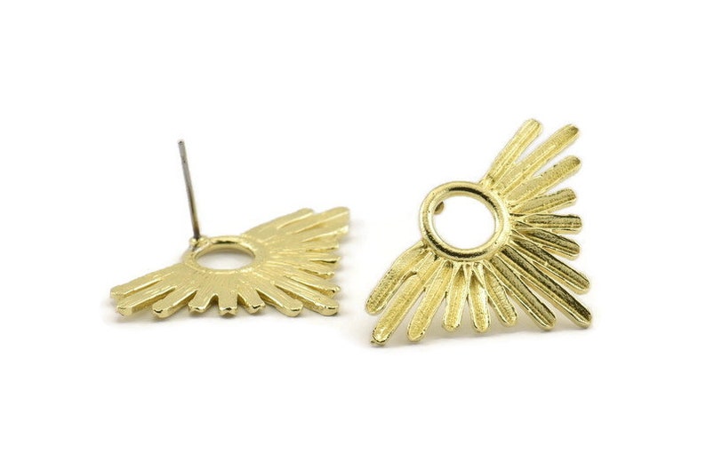 Brass Sun Earring 33x21mm N948 A1487 2 Raw Brass Sun Stud Earrings