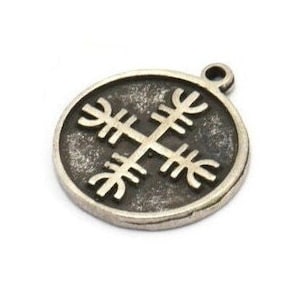 Nordic Runes Charm, 2 Antique Silver Plated Brass Viking Protection Symbol Charms With 1 Loop, Viking Runes (20x17x1.5mm) N2034