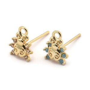Gold Marienkäfer Ohrring, 4 vergoldete Messing Marienkäfer Ohrstecker, CZ Pave Glück Ohrringe, Zirkon Marienkäfer Ohrstecker (10 x 8 mm) SY0199