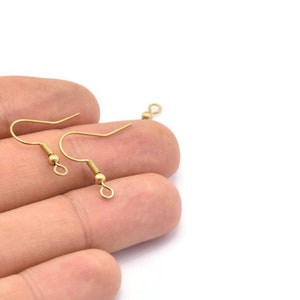 Brass Earring Hook, 100 Raw Brass Ear Wires, Earring Findings 18mm Bs 1361 image 3