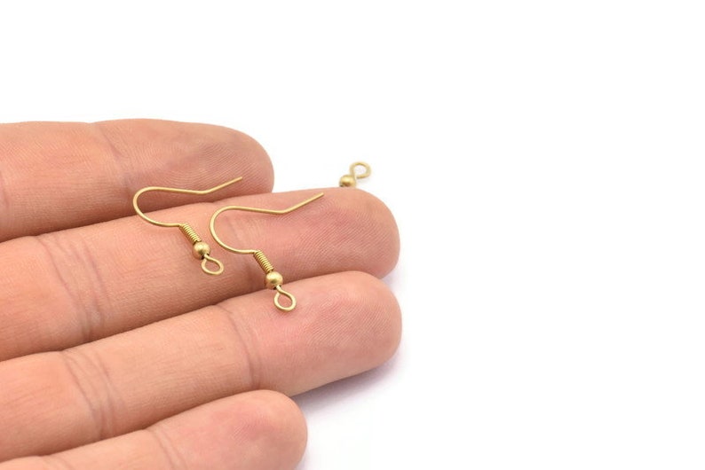 Brass Earring Hook, 100 Raw Brass Ear Wires, Earring Findings 18mm Bs 1361 image 3