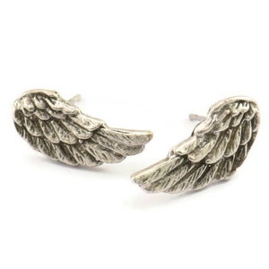 Silver Wing Earring, 4 Antique Silver Plated Brass Wing Stud Earrings, Findings (18x9x1.5mm) A1300 H0183