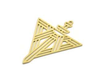 Brass Triangle Charm, 4 Raw Brass Sword Charms With 1 Loop, Findings (40x30x0.60mm) A6770