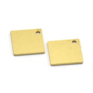 Brass Square Charm, 12 Raw Brass Square Shape Charms With 1 Hole, Geometric Findings (12x0.80mm) A6750