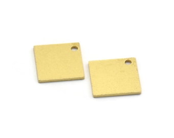 Brass Square Charm, 12 Raw Brass Square Shape Charms With 1 Hole, Geometric Findings (12x0.80mm) A6750