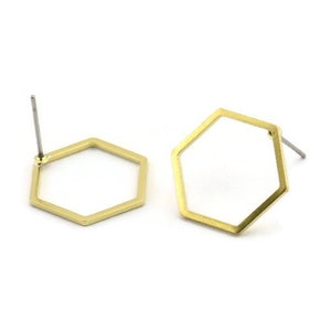 Brass Hexagon Earring, 10 Raw Brass Hexagon Stud Earrings (16x0.90mm) A1638 A1712