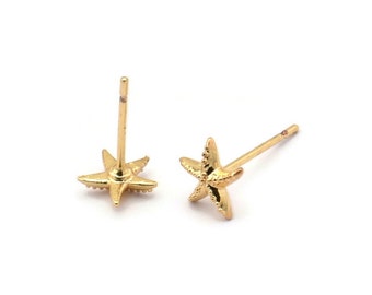 Gold Plate Sterling Silver TINY 6mm Starfish Star Fish Studs Earrings! Gold Plate Sterling Silver TINY 6mm Starfish Star Fish Studs Earrings!