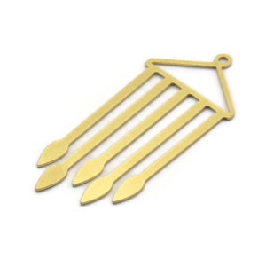 Brass Fringed Charm, 6 Raw Brass Fringe Shaped Charms With 1 Loop (42x18x0.60mm) A6727