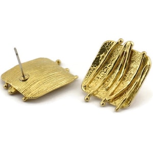 Brass Square Earring, 2 Raw Brass Square Stud Earrings (19x23mm) N1057