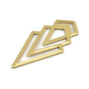 Gold Triangle Blank, 2 Gold Plated Brass Diamond Blanks (46x22x1mm) M01216
