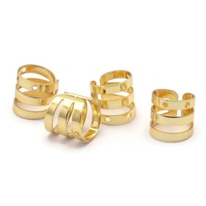 Wide Ear Cuff, 8 Gold Plated Brass Ear Cuffs With 3 Holes (9mm) D0148