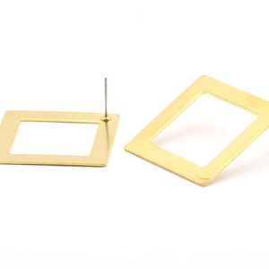 Brass Square Earring, 4 Raw Brass Square Stud Earrings (32x5x0.80mm) E643 A1289