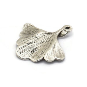 Ginkgo Leaf Pendant, 2 Antique Silver Plated Brass Leaf Charms (26x25mm) N0393 H0129