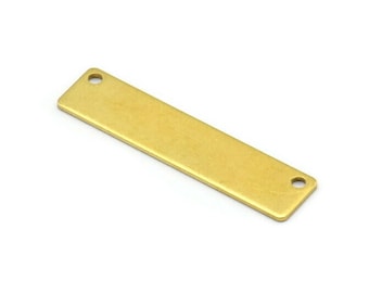 Shiny Brass Bar, 24 Raw Brass Rectangle Stamping Blanks with 2 Holes, Pendants (35x8x0.80mm) Y196