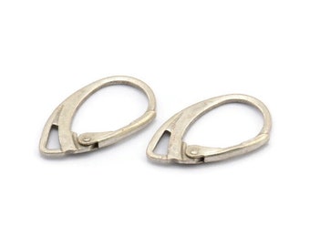 Accesorios para pendientes con cierre de palanca de plata, 12 accesorios para pendientes con cierre de palanca de latón bañado en plata antigua (18 x 11 mm) Bs-1364 H0765