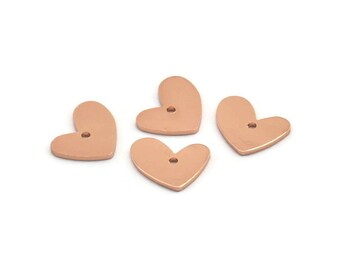 Rose Gold Heart Charm, 6 Rose Gold Plated Brass Heart Charms With 1 Hole (14x11x1mm) M856
