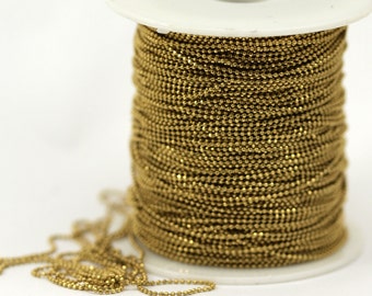 1mm Ball Chain, 10 Meters - 33 Feet (1mm) Raw Brass Faceted Ball Chain - Brs4 ( Z006 )