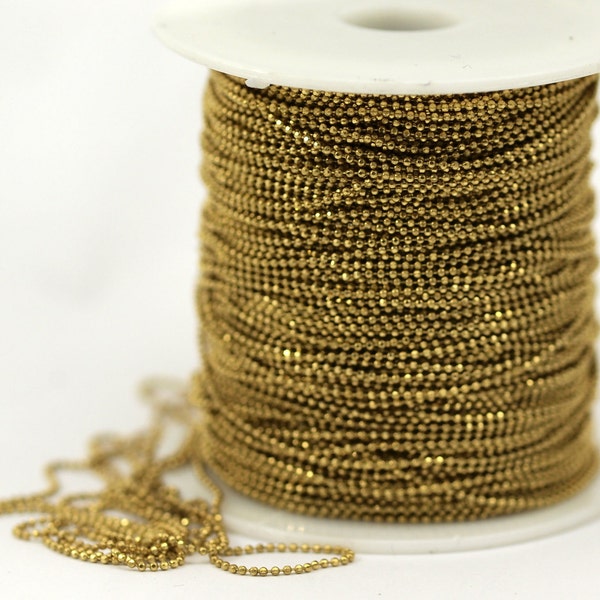 1mm Ball Chain, 10 Mètres - 33 Pieds (1mm) Raw Brass Faceted Ball Chain - Brs4 ( Z006 )