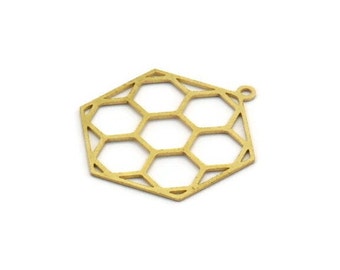 Brass Honeycomb Charm, 12 Raw Brass Hexagon Charms With 1 Loop (30x24x0.60mm) A6611