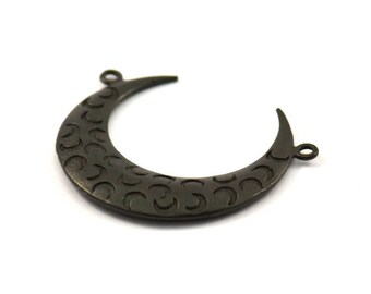 Black Moon Charm, 1 Oxidized Brass Black Textured Horn Charms, Pendant, Jewelry Findings With 2 Loops (36x10.80x3.40mm) N0235 s594