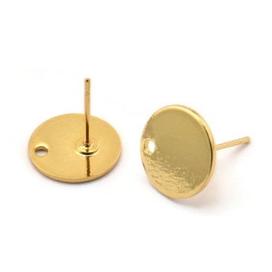 Gold Round Earring, 4 Gold Plated Brass Round Earring Studs (12x0.80mm) M040 A1548 Q1047