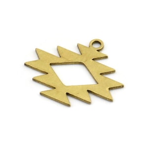 May include: Gold-toned metal charm with a geometric design featuring a diamond shape in the center. The charm has a loop at the top for attaching to jewelry or other crafts.