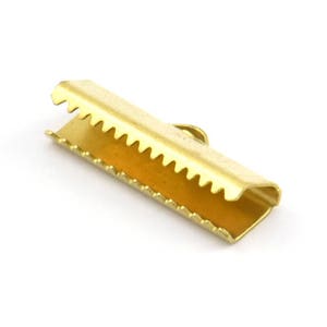 Ribbon Crimp End, 100 Raw Brass Ribbon Crimp Ends With Loop, Findings (6x19mm) Brs 537 A0075